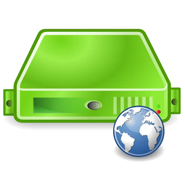Green Network Server with Globe Icon