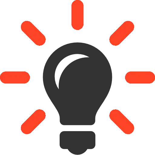 Black Light Bulb Icon with Red Rays
