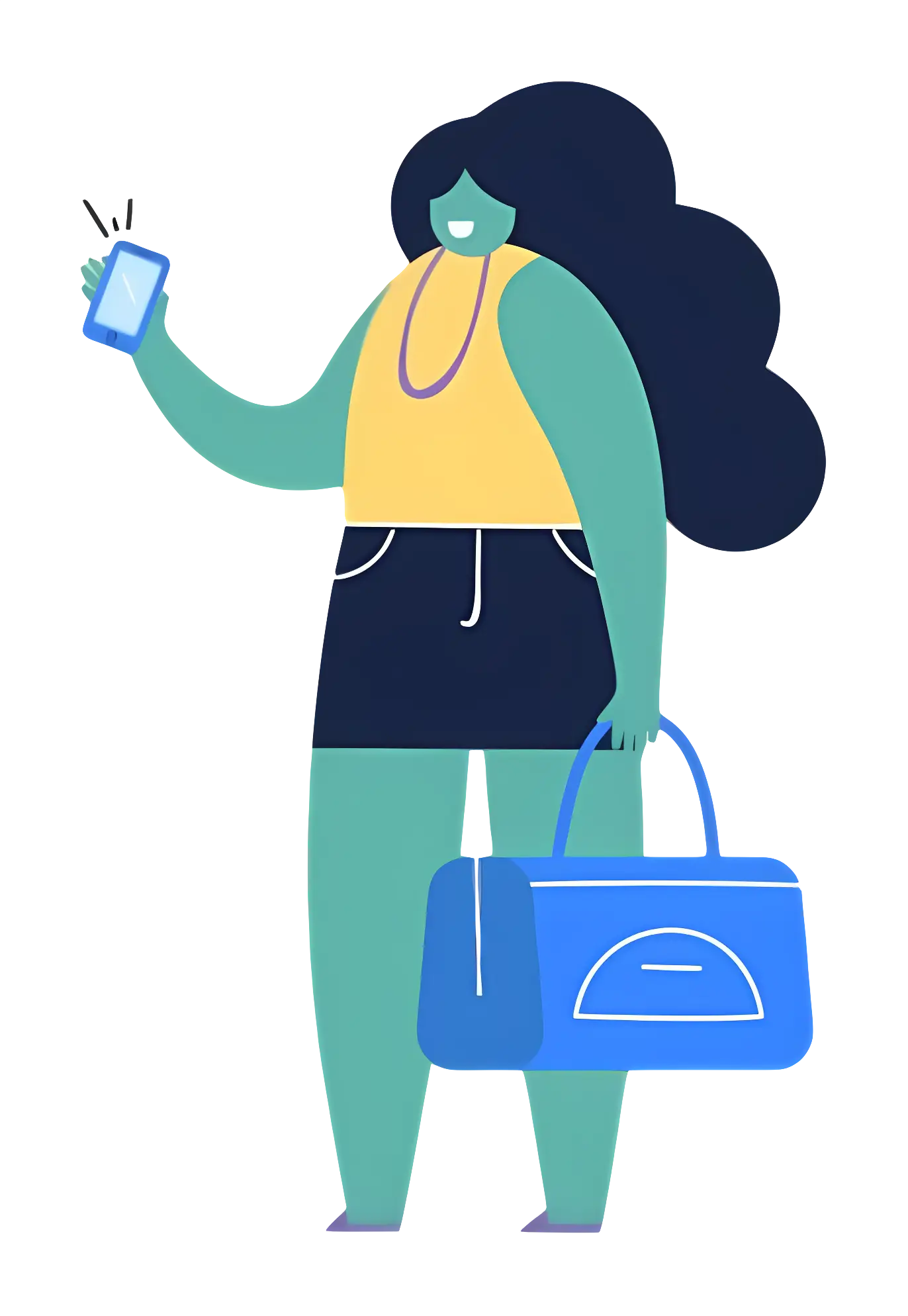 Woman with Bag and Phone Illustration