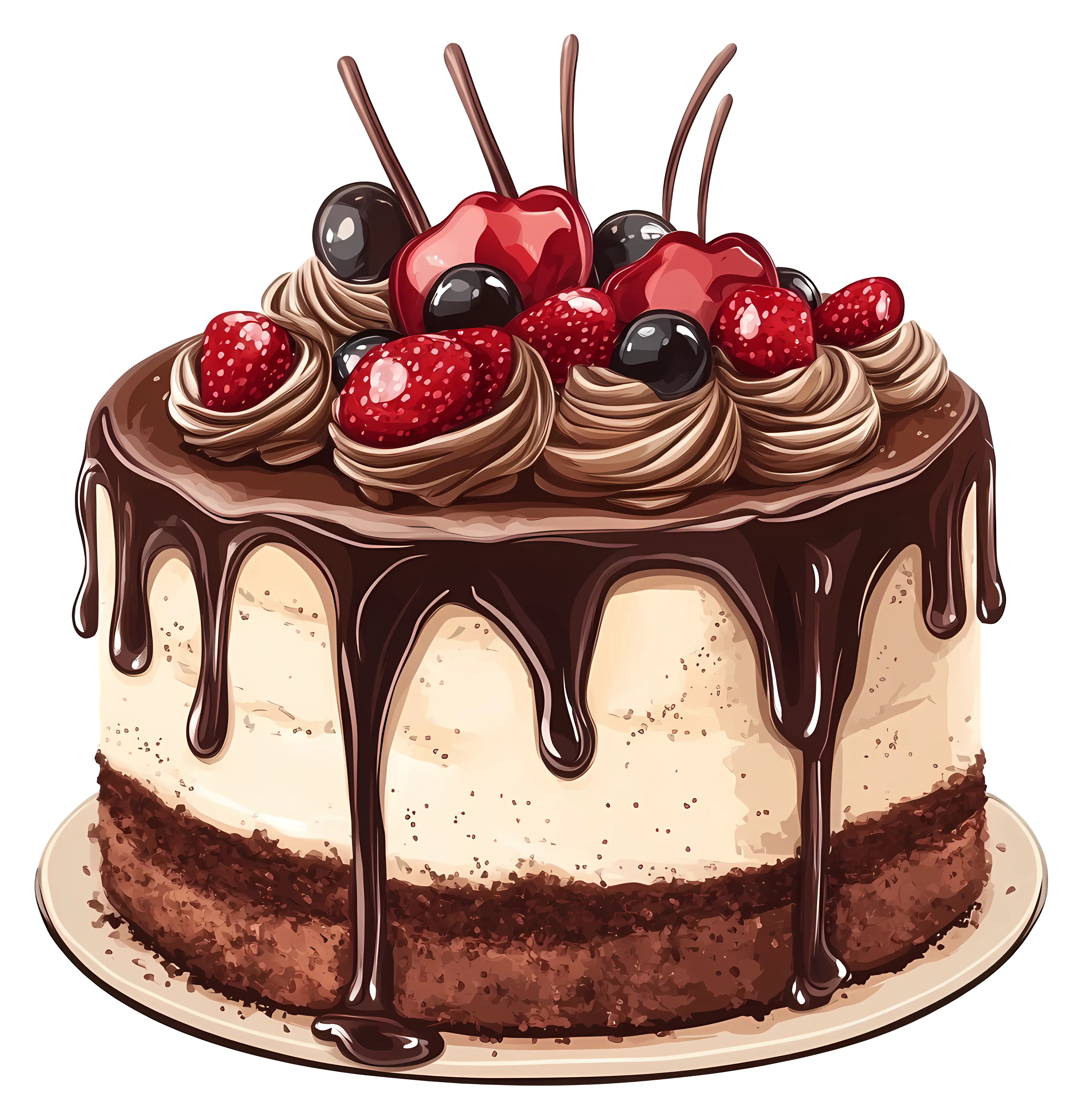 Luxurious Chocolate Cake Topped with Fresh Berries