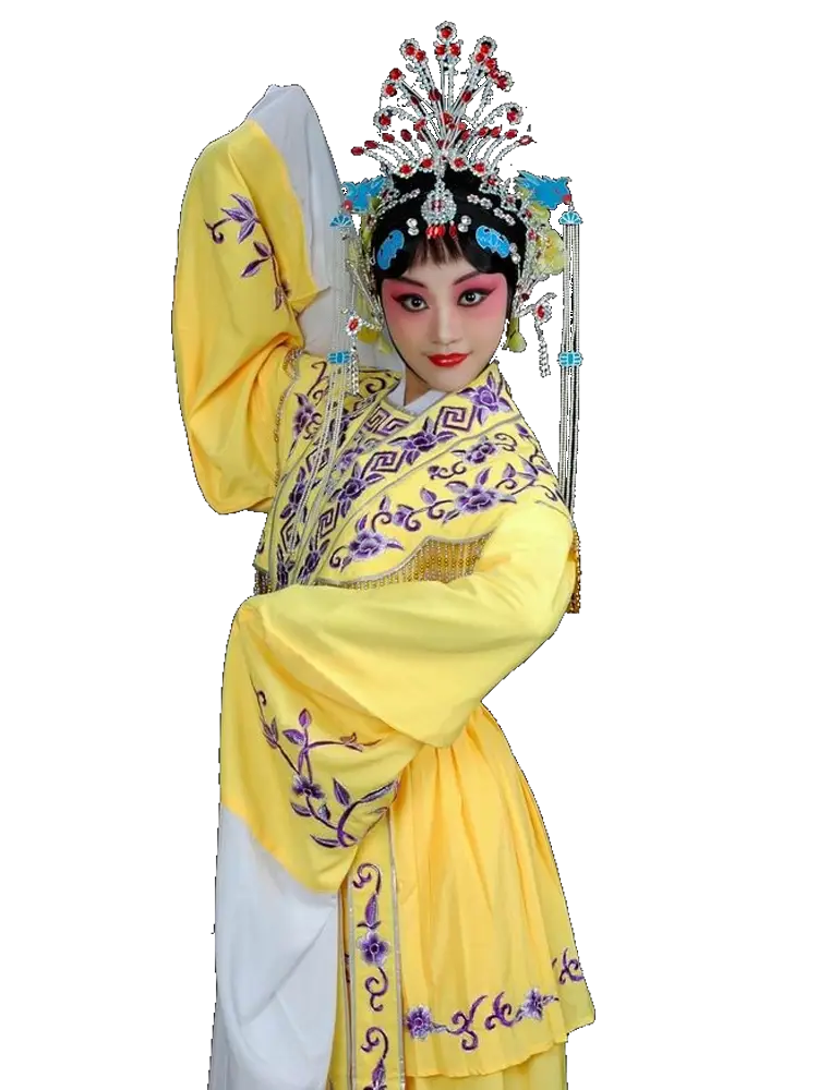 Traditional Chinese Opera Performer in Yellow Dress