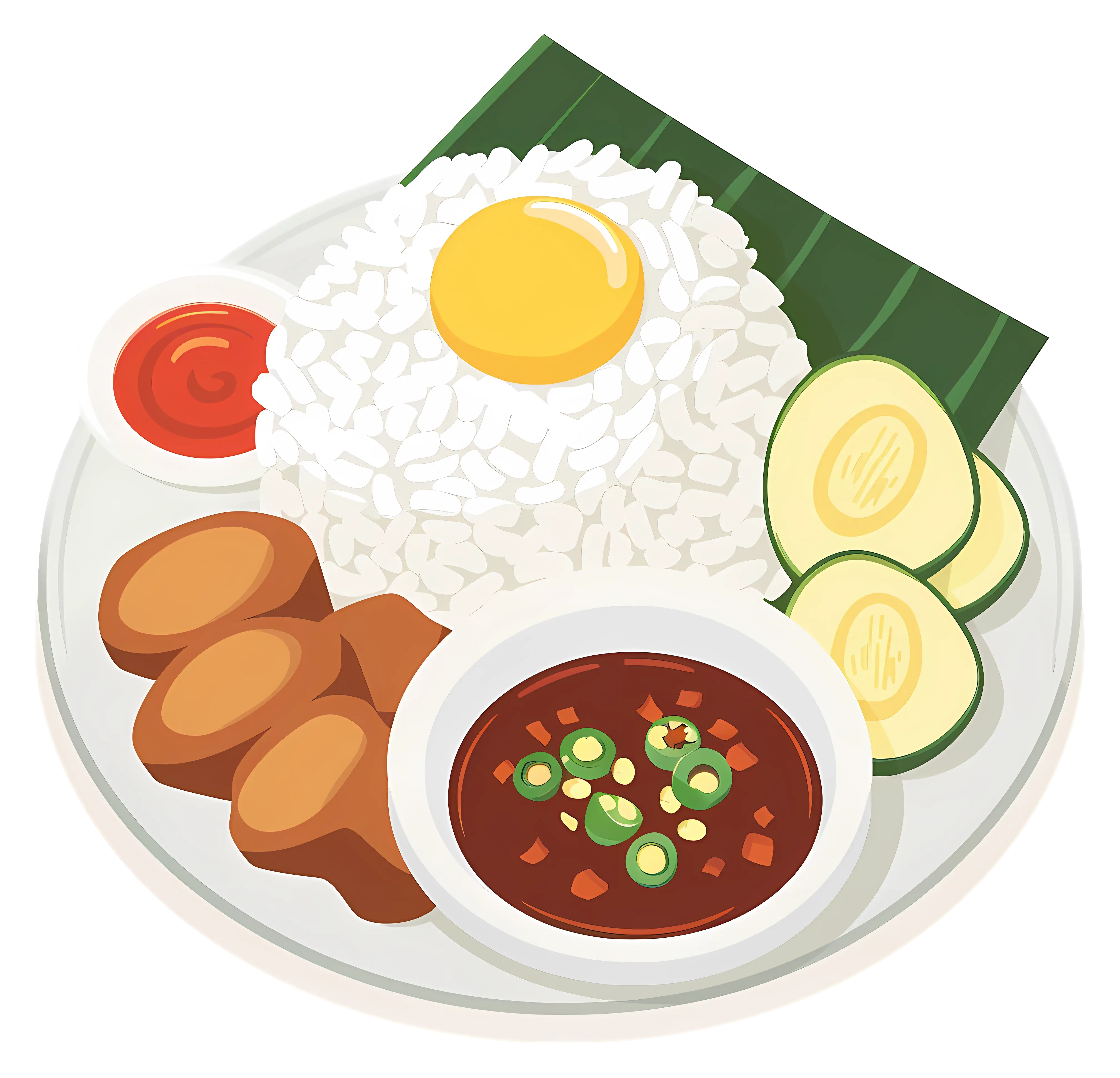 Illustration of Asian Rice Meal with Side Dishes