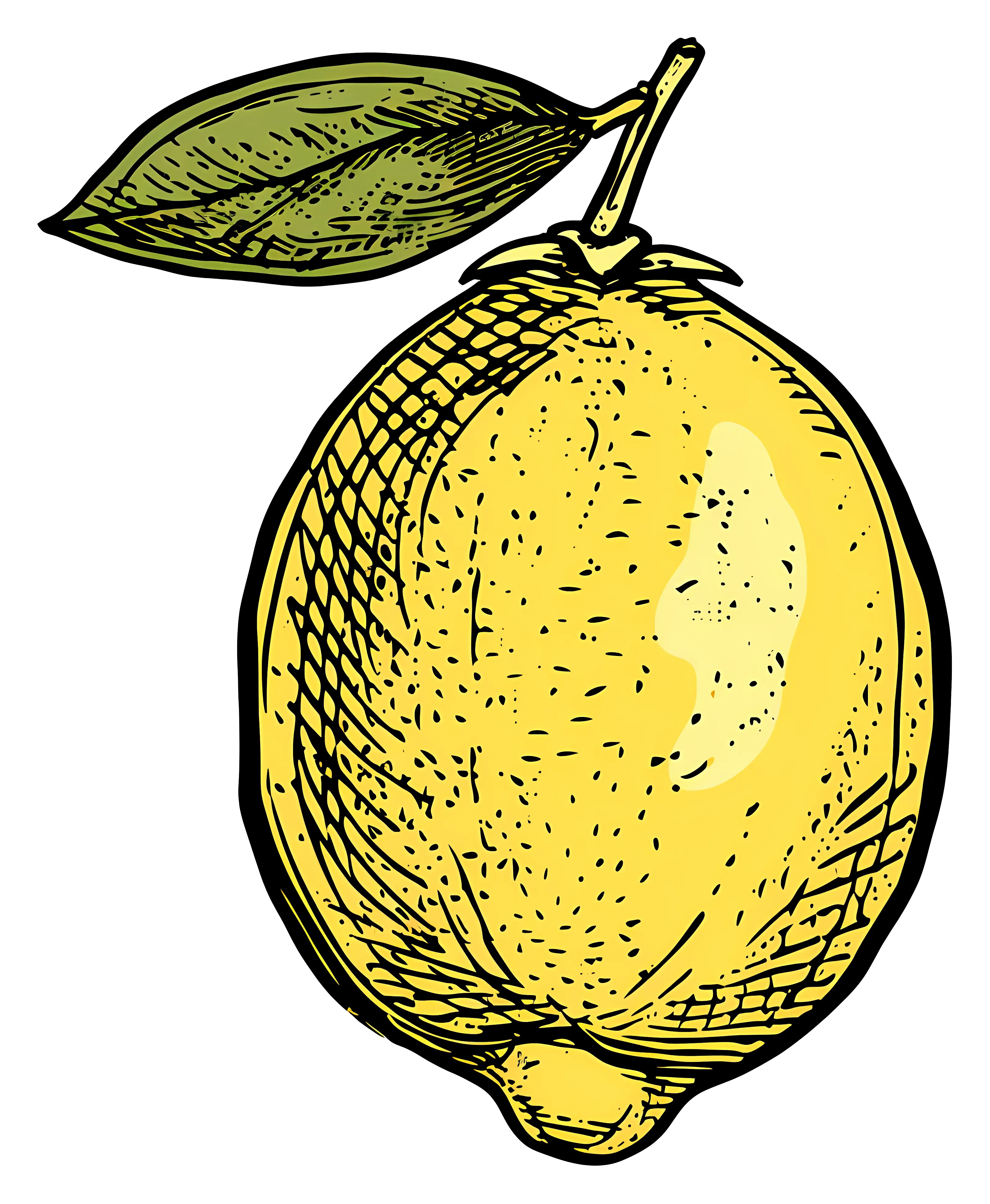 Yellow Lemon with Green Leaf Illustration