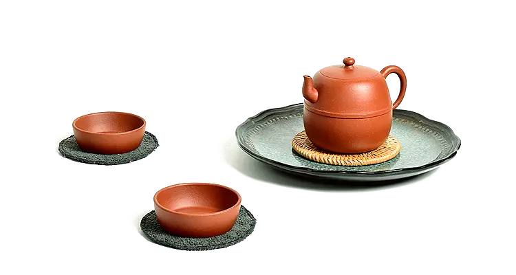 Ceramic Teapot with Cups on Tray
