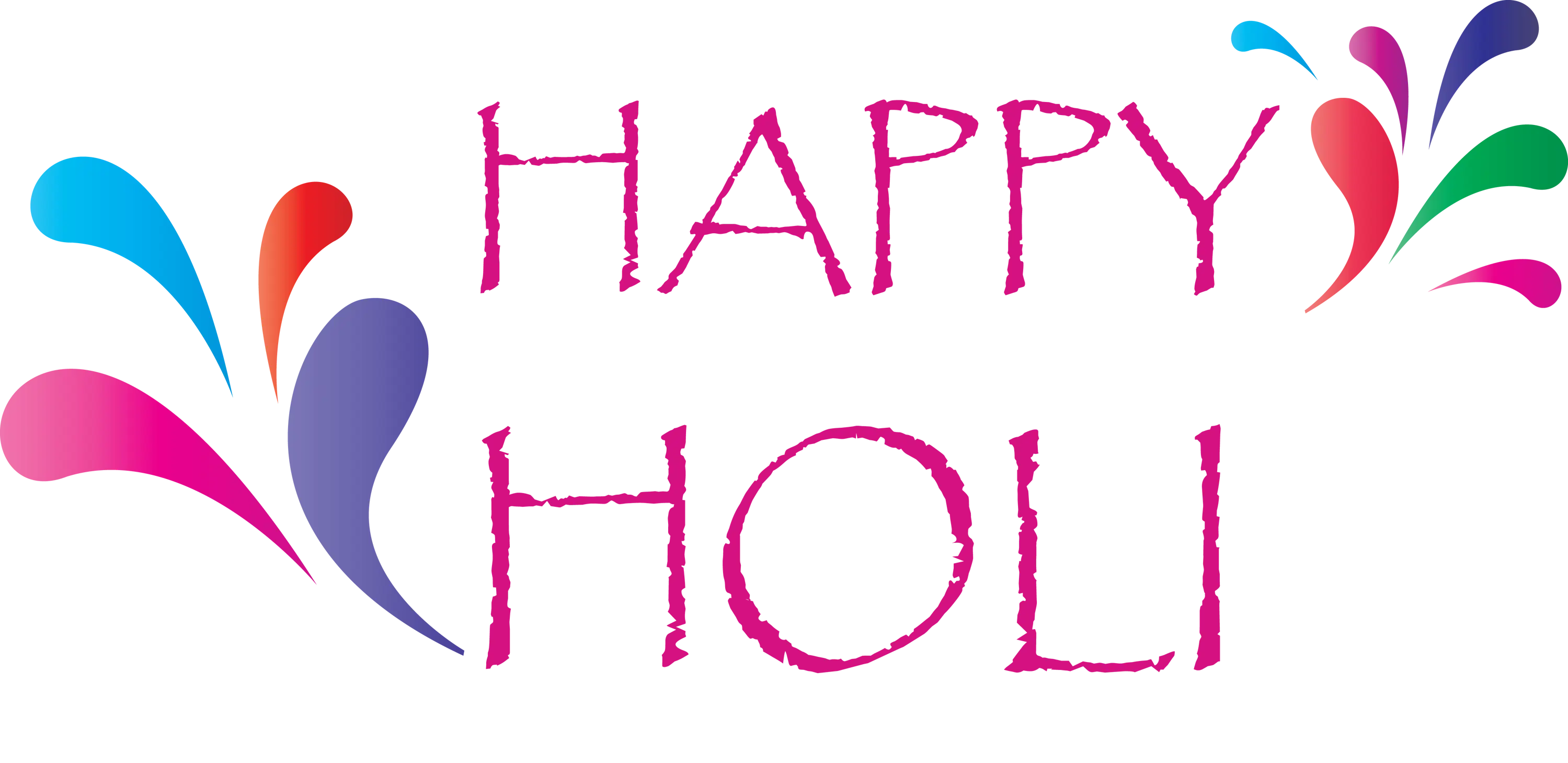 Happy Holi Text with Colorful Splashes