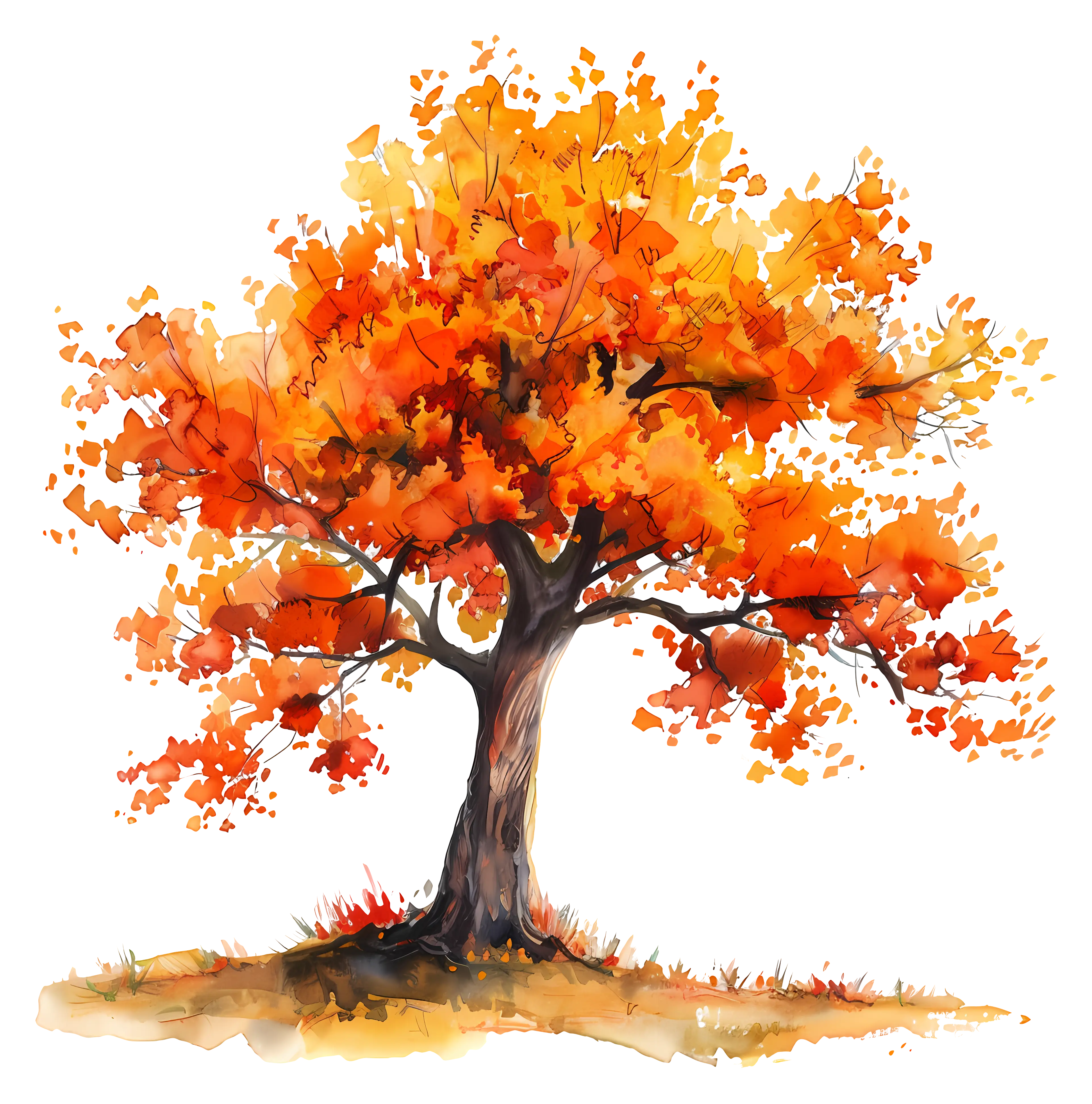 Autumn Tree in Watercolor Style