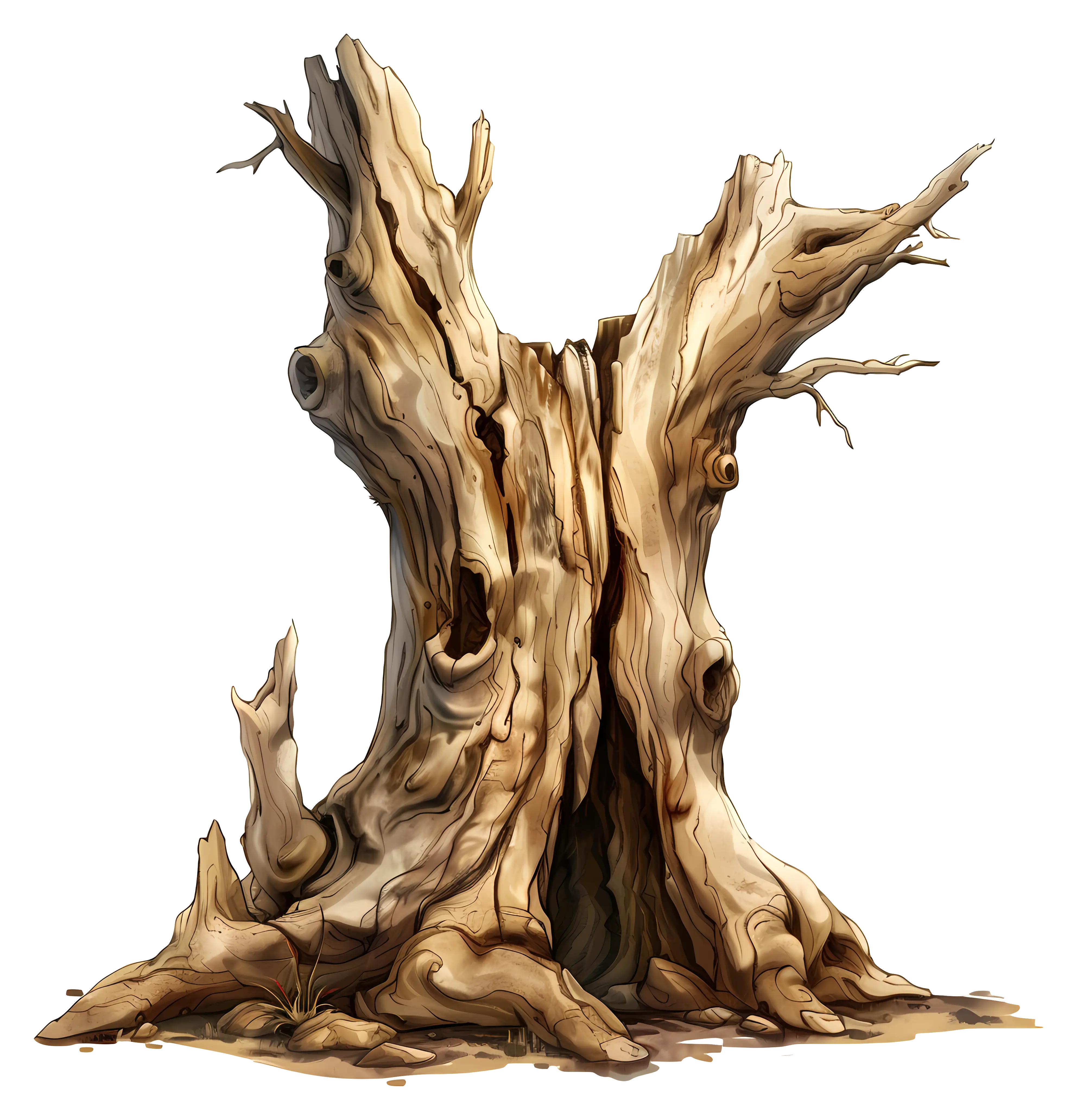 Hollow Decayed Tree Trunk in Woodland Scene