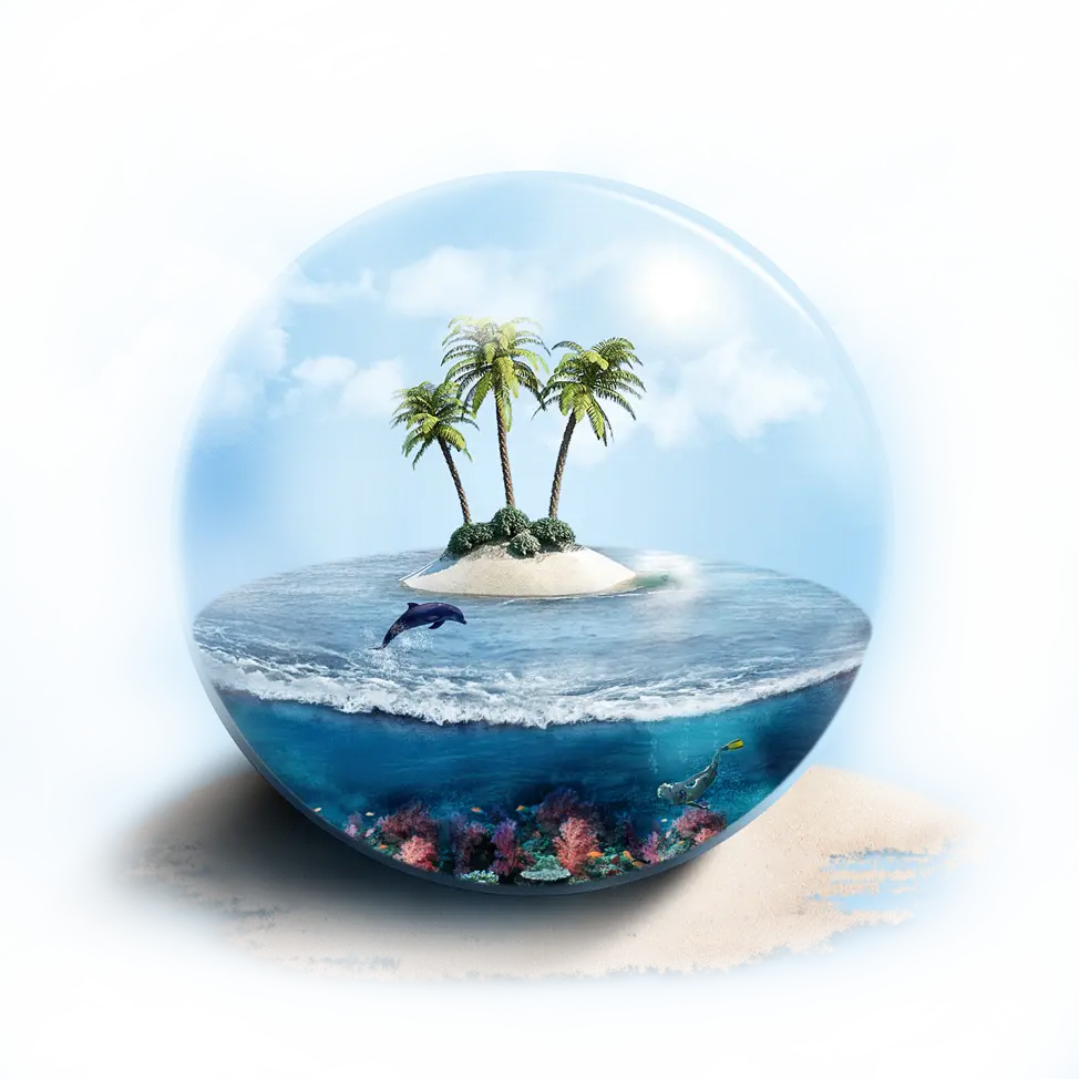 Island in a Globe Scenic Illustration