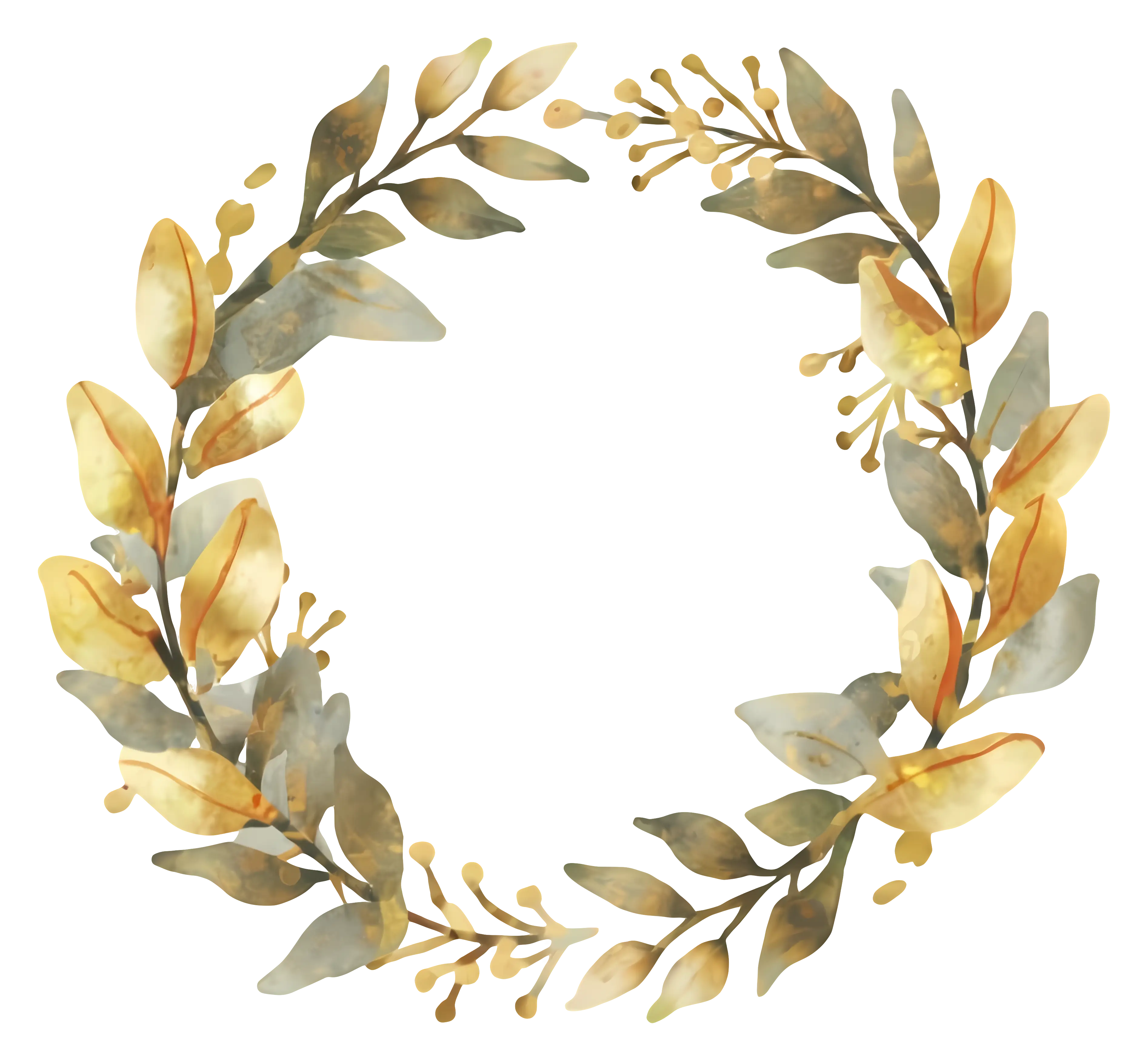 Floral Wreath with Golden Leaves in Artistic Style