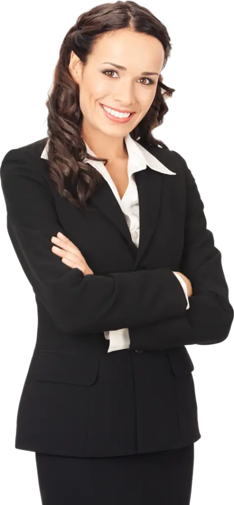 Woman in a Formal Suit Standing Confidently