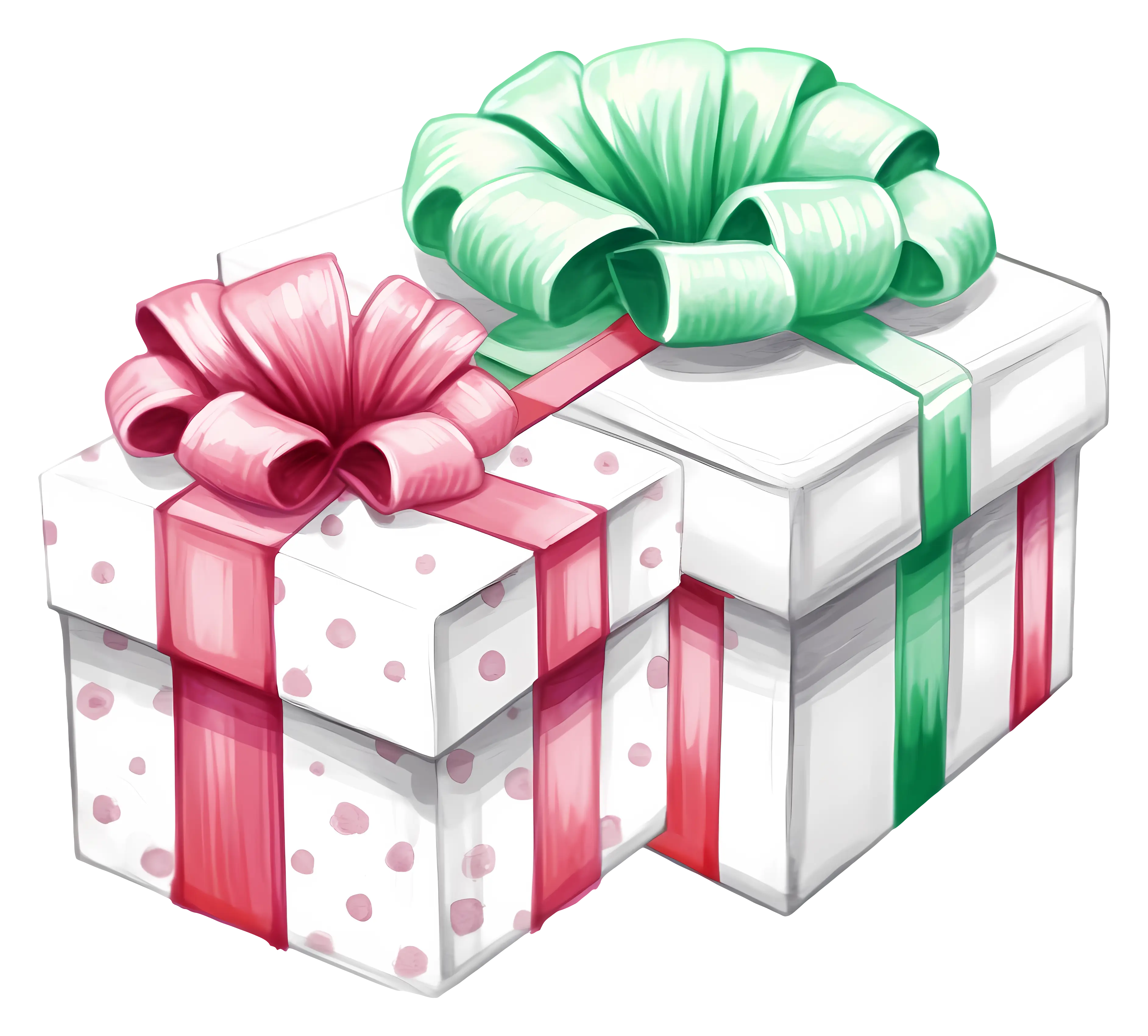 White gift boxes with polka dots and bows
