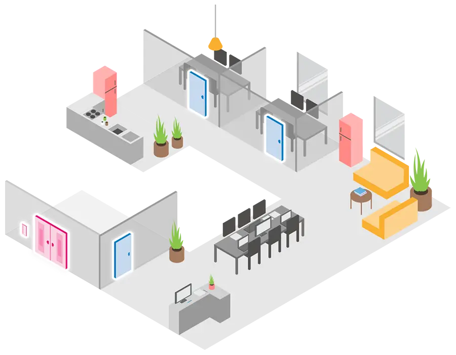Modern Office Layout with Workspace and Furniture