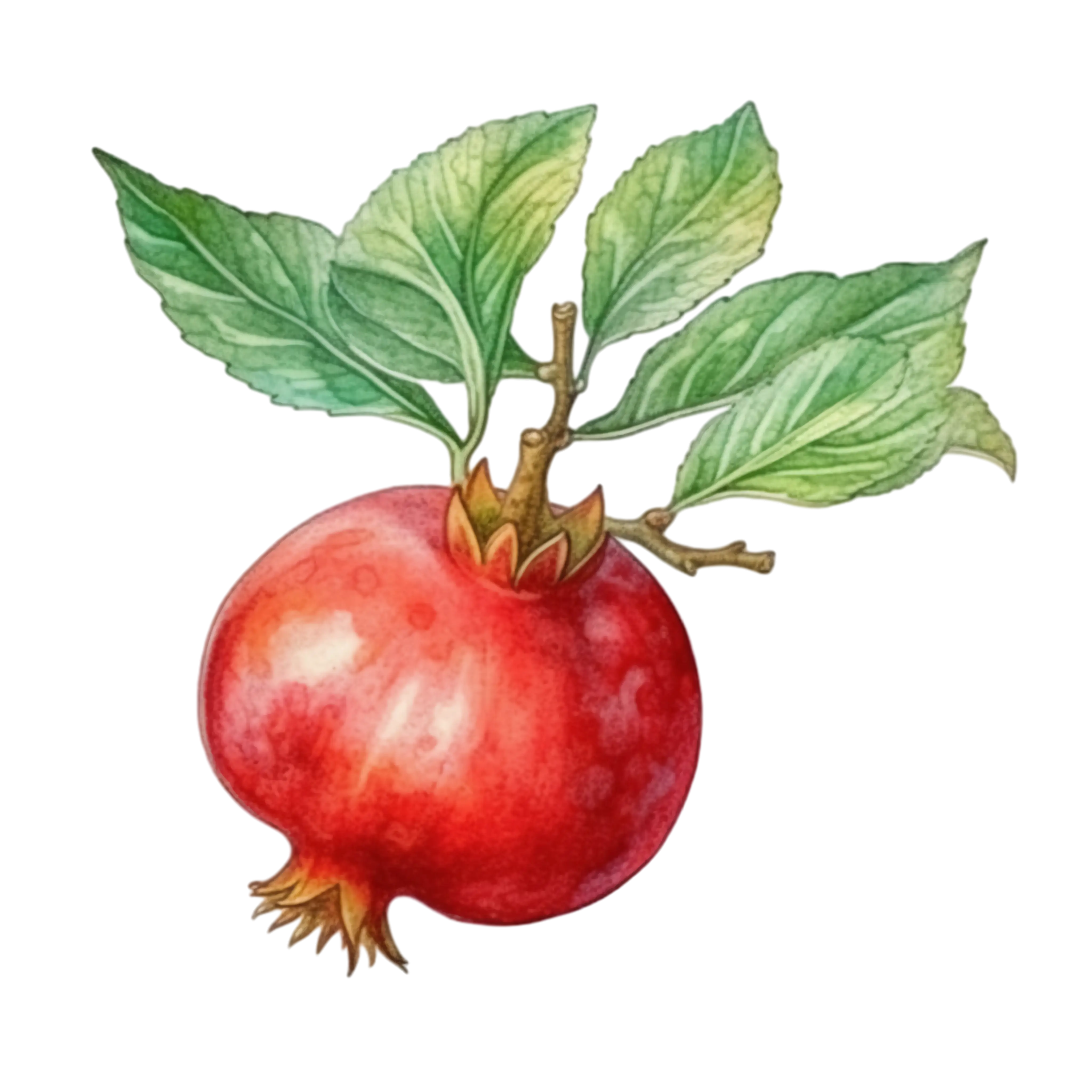 Pomegranate with Green Leaves Illustration