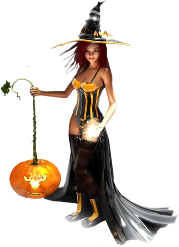 Halloween Witch with Pumpkin Lantern