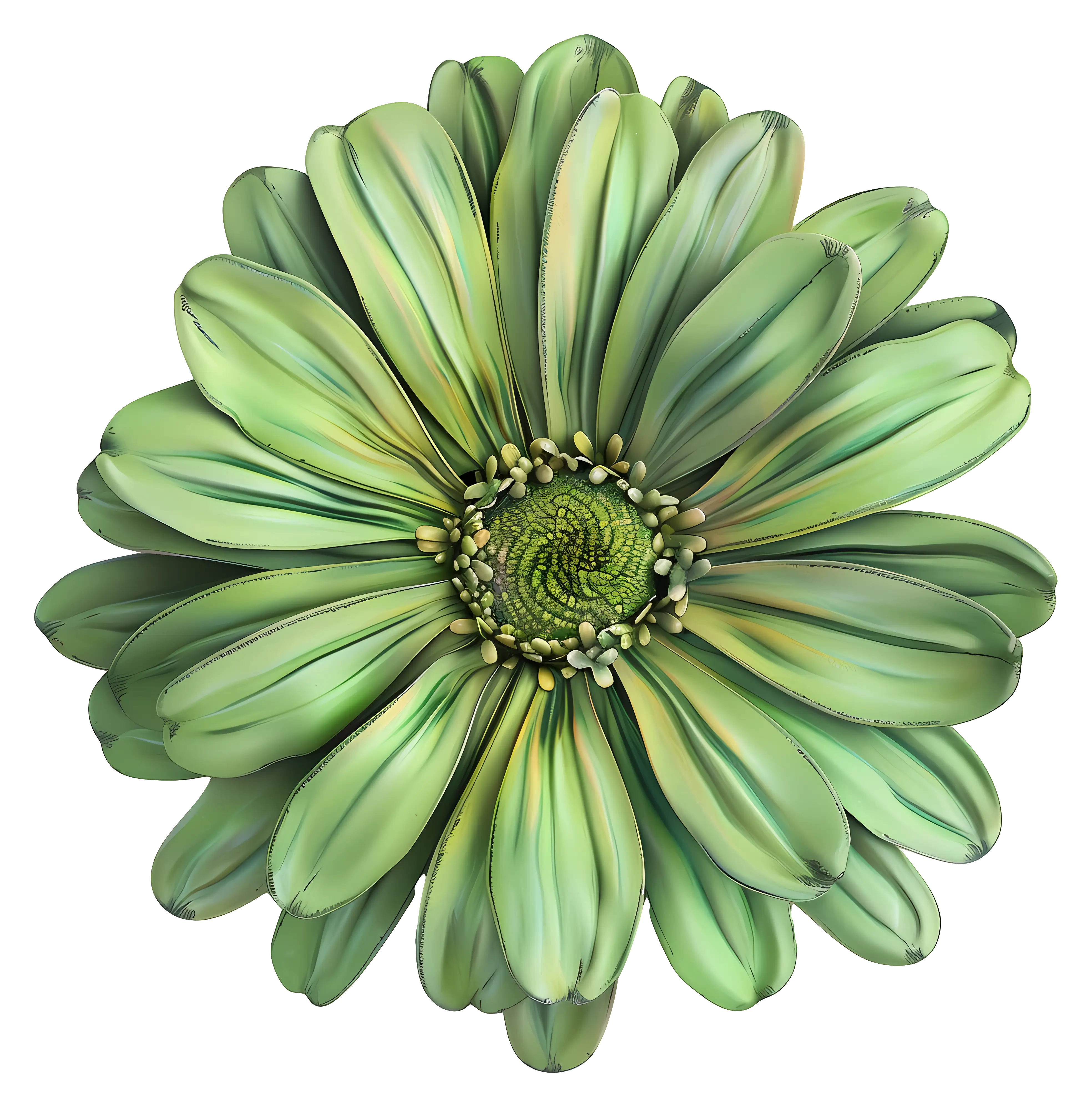 Green Detailed Botanical Flower Illustration