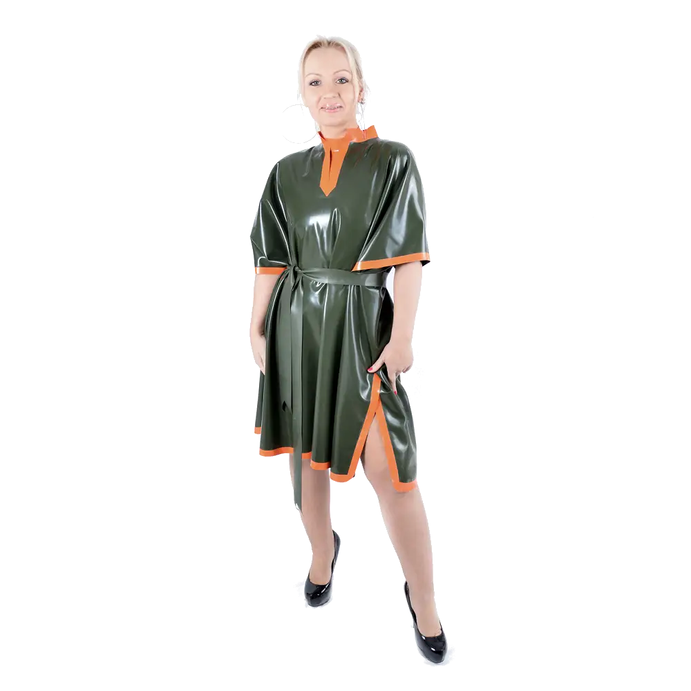 Woman in Green Dress with Orange Trim