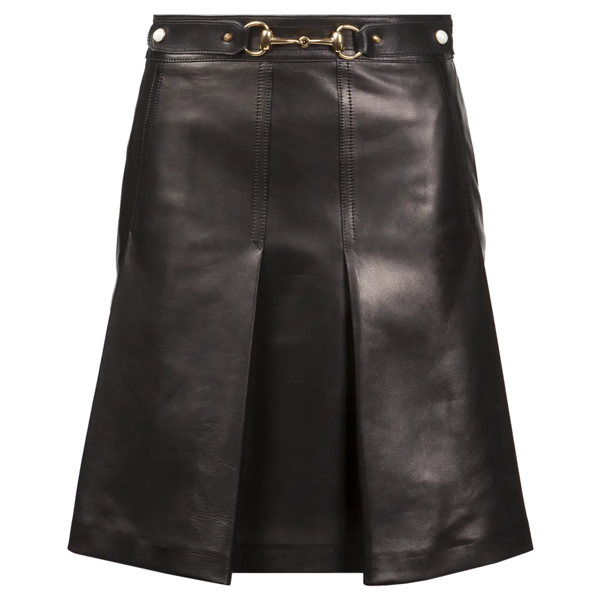 Black Leather Skirt with Gold Detail