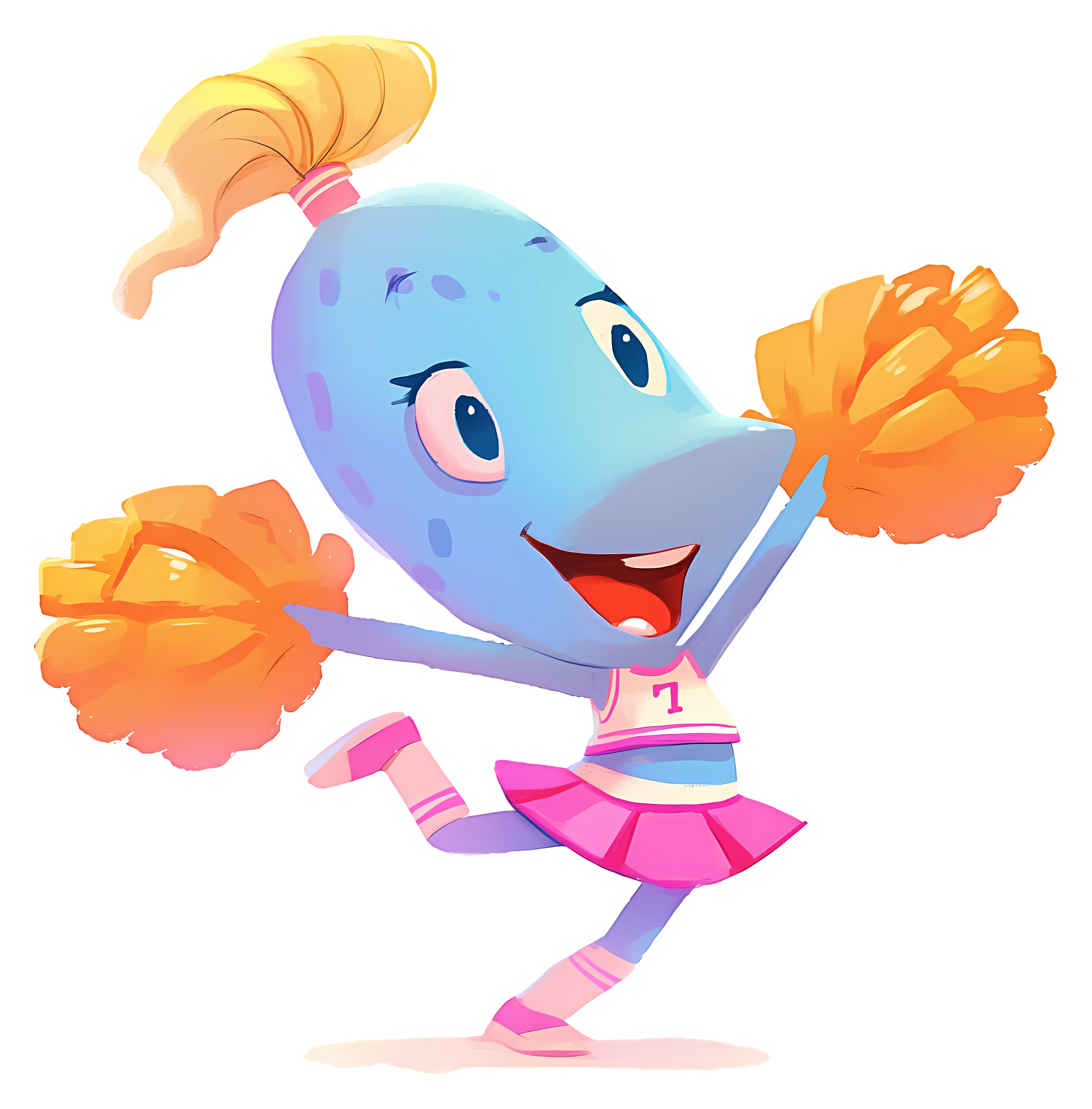 Blue Cheerleader Fish with Pom-Poms