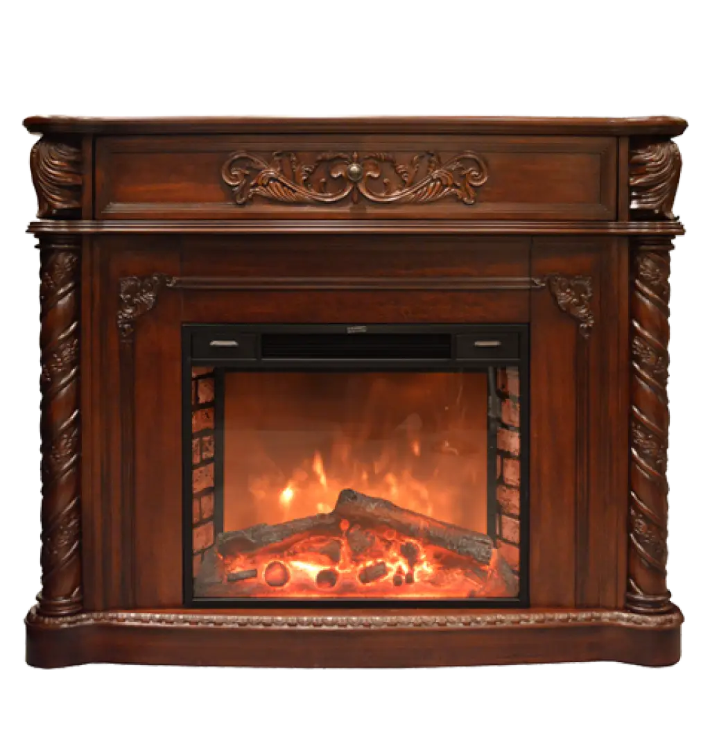 Vintage Wooden Fireplace with Flames