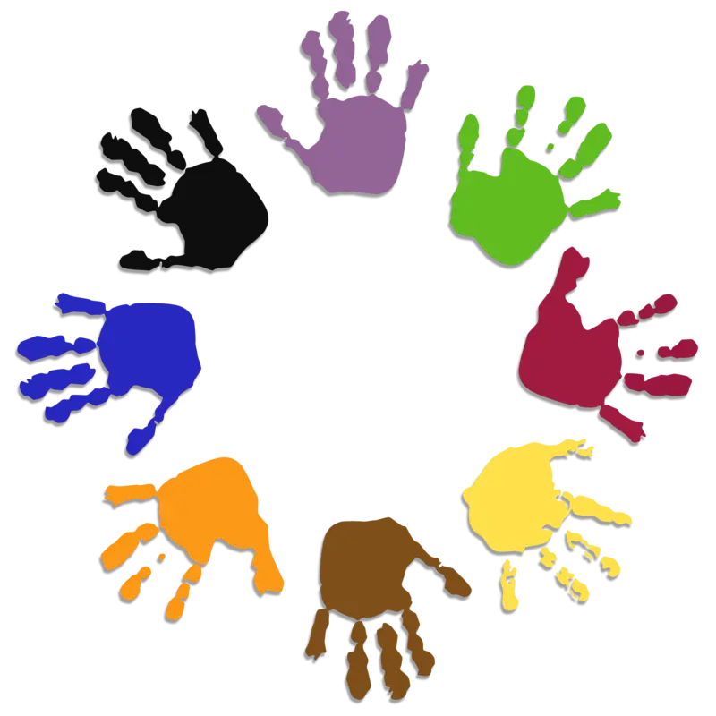 Circle of Colorful Handprints Art