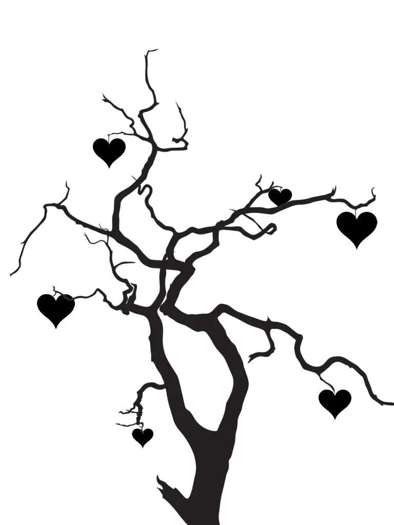 Tree Silhouette with Hearts on Branches