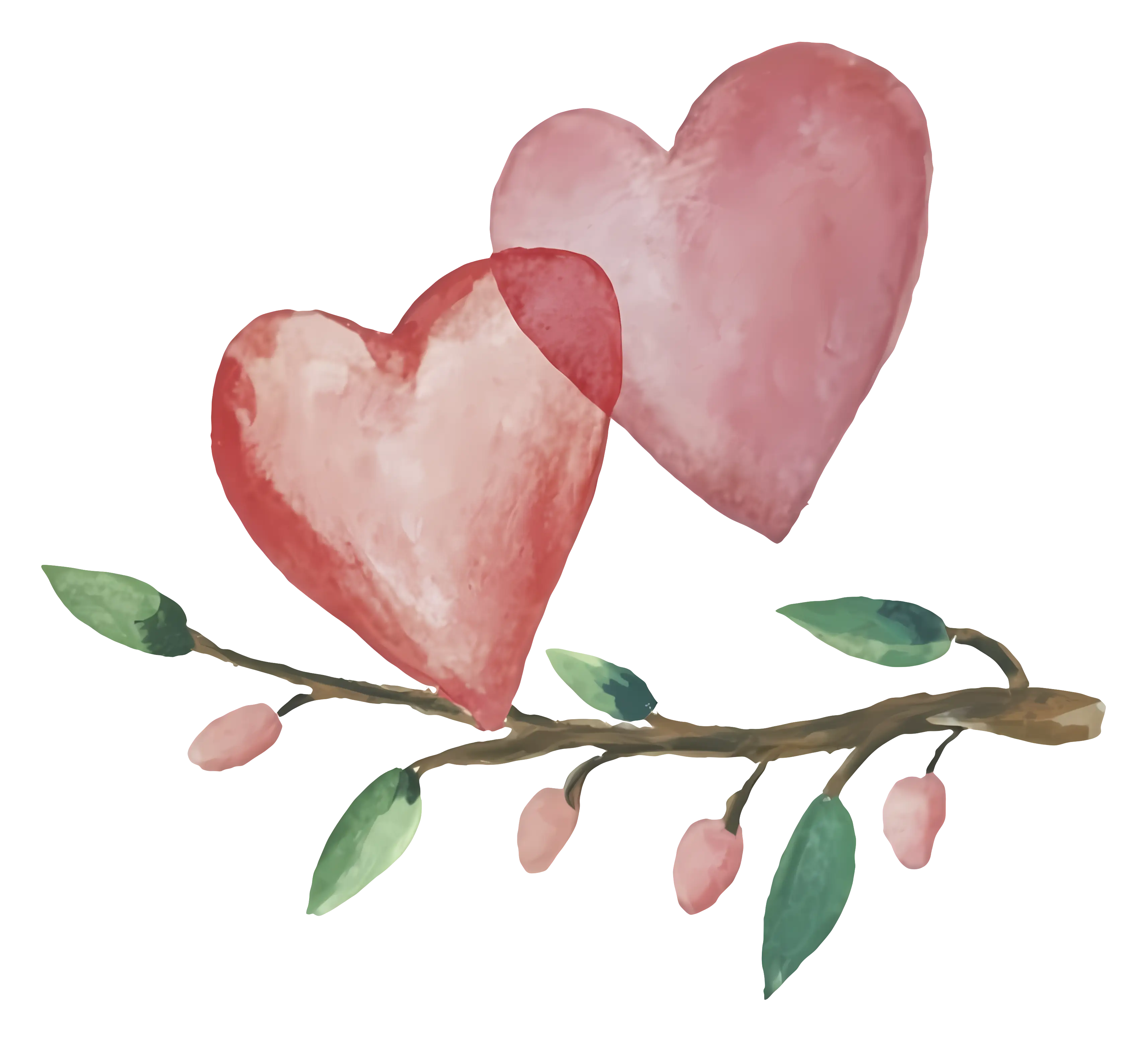 Watercolor Hearts and Branch