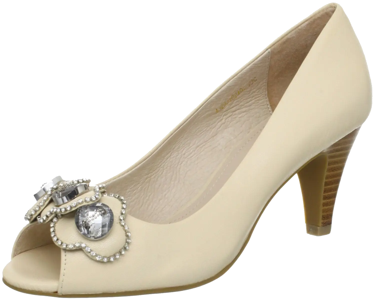Beige Peep-toe High Heel with Embellished Design