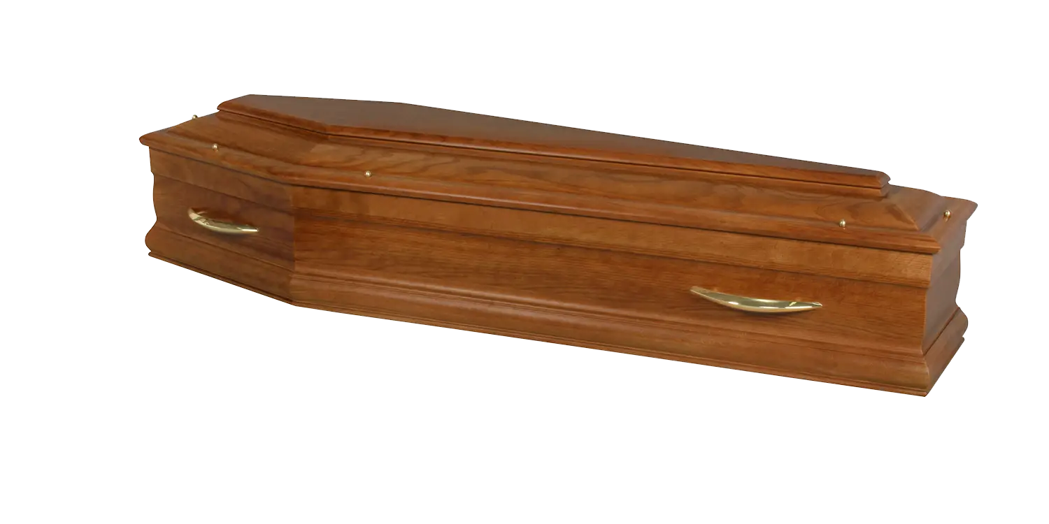 Elegant Wooden Coffin with Gold Handles