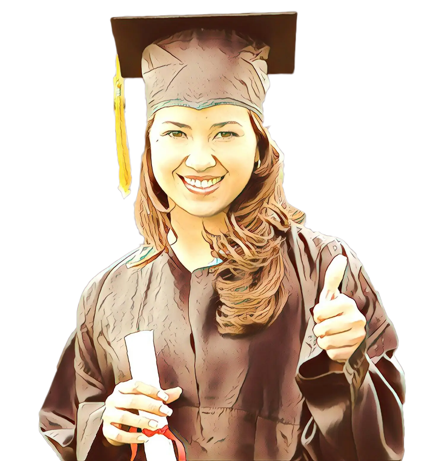 Graduate Woman in Cap and Gown with Diploma