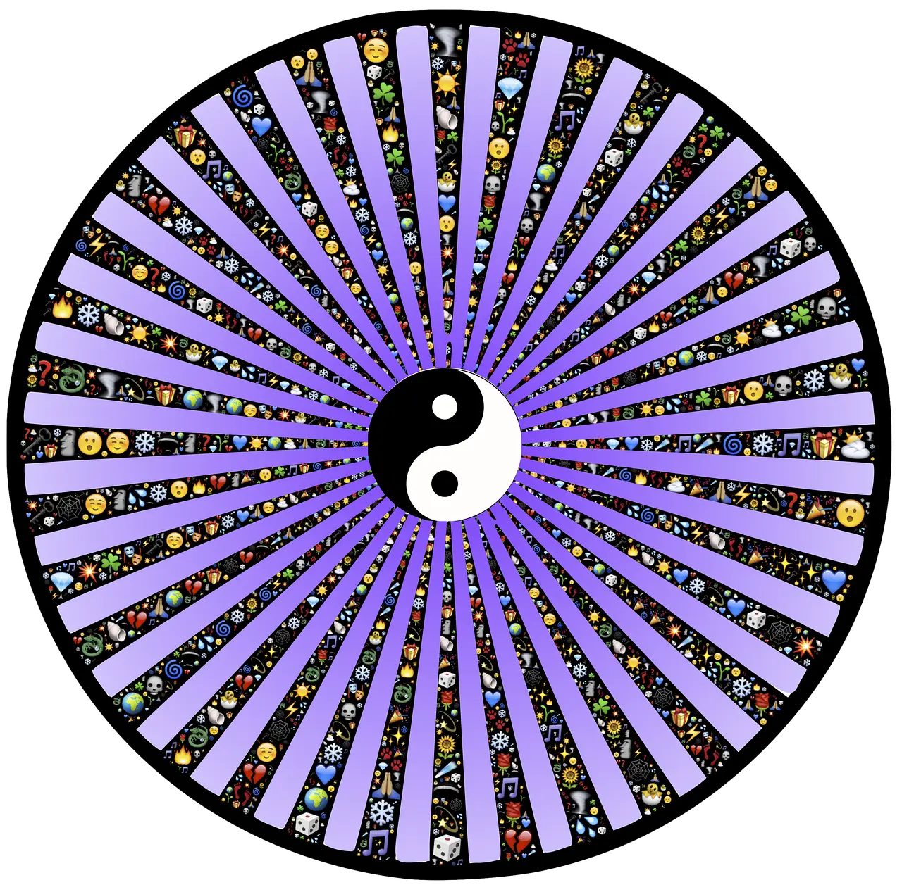 Yin Yang with Radiating Multicolored Lines