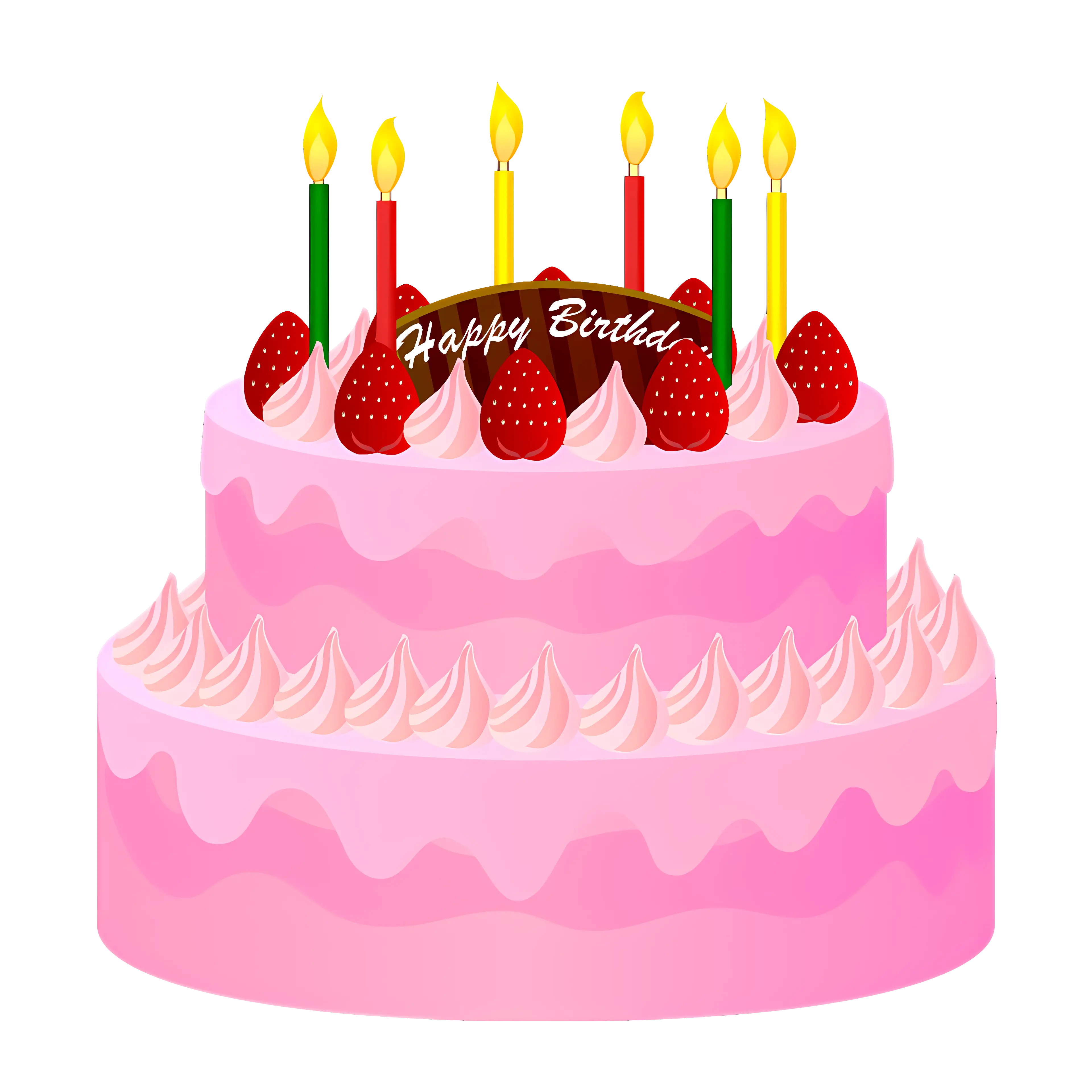Pink Birthday Cake with Strawberries and Candles
