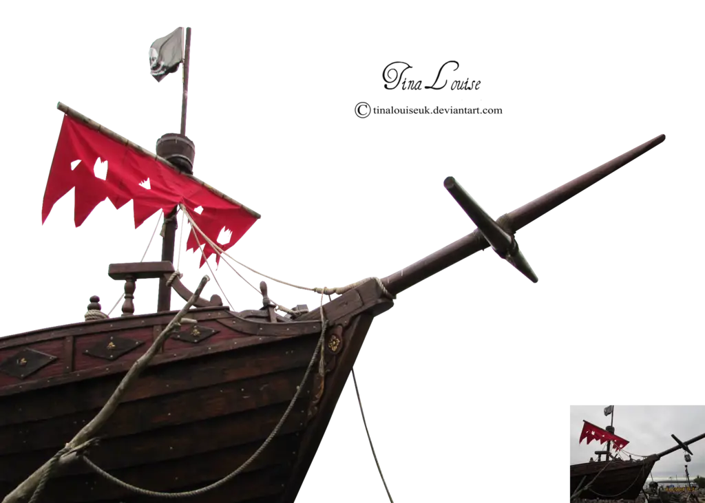 Wooden Pirate Ship with Red Flag