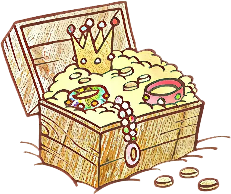Treasure Chest Filled with Gold, Jewelry, and Crown