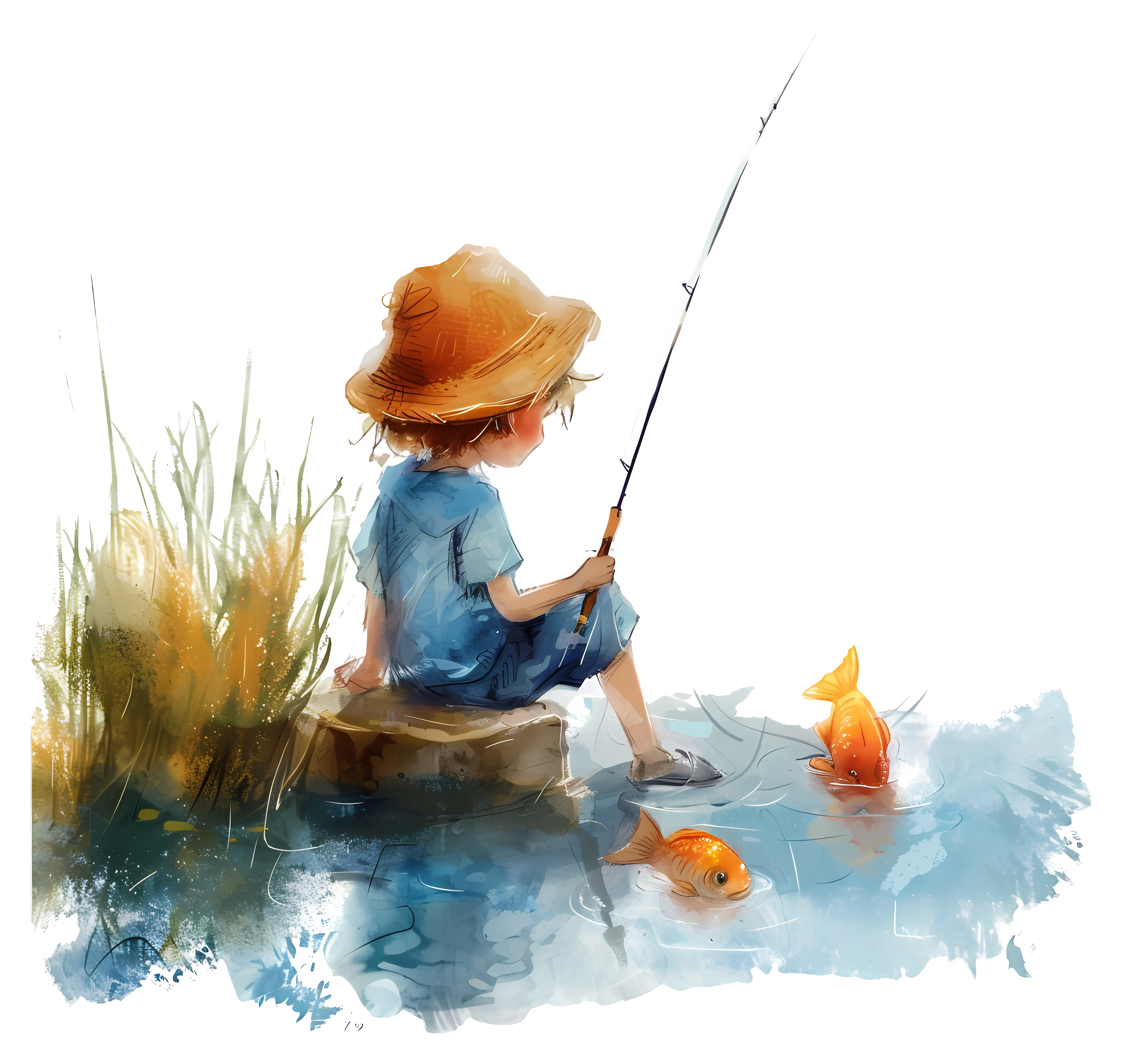 Boy Fishing by the Pond
