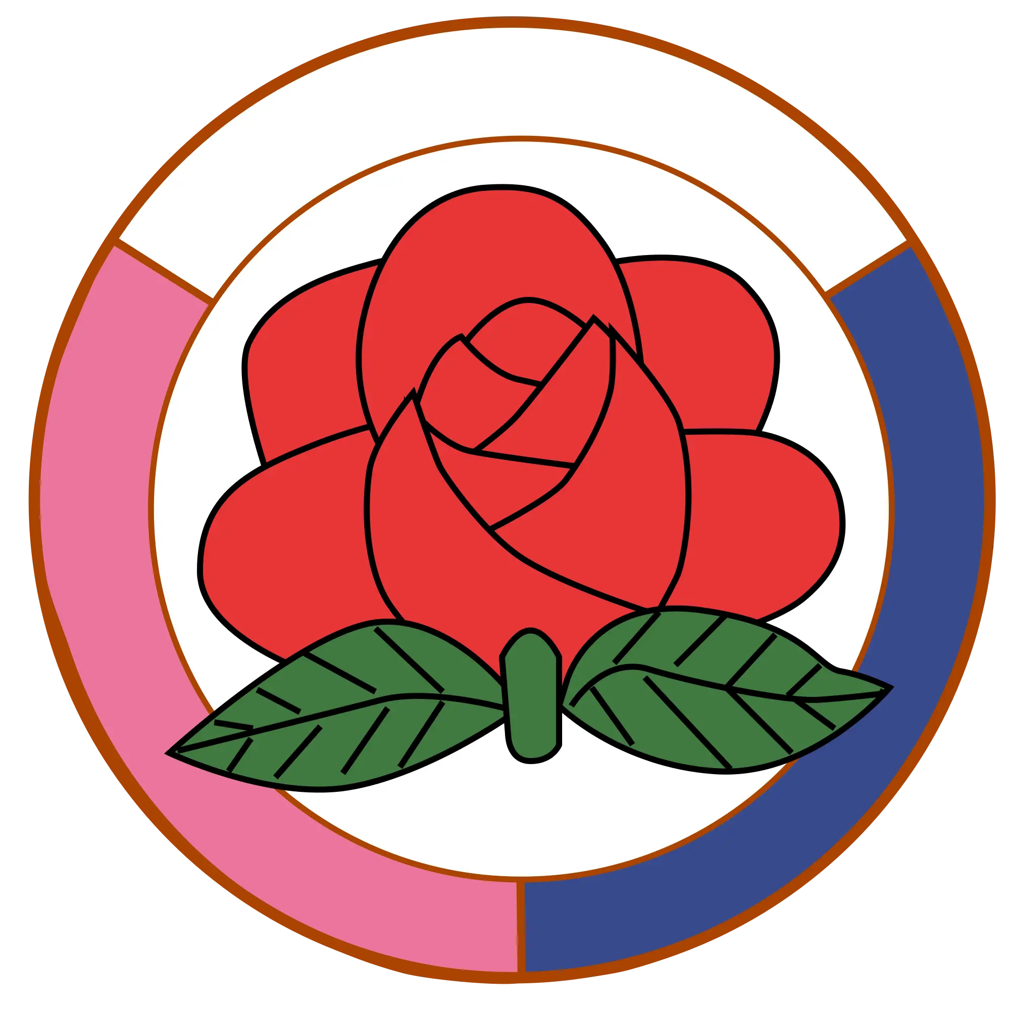 Red Rose with Green Leaves in a Circle