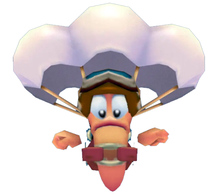Parachuting Worm Character in Game