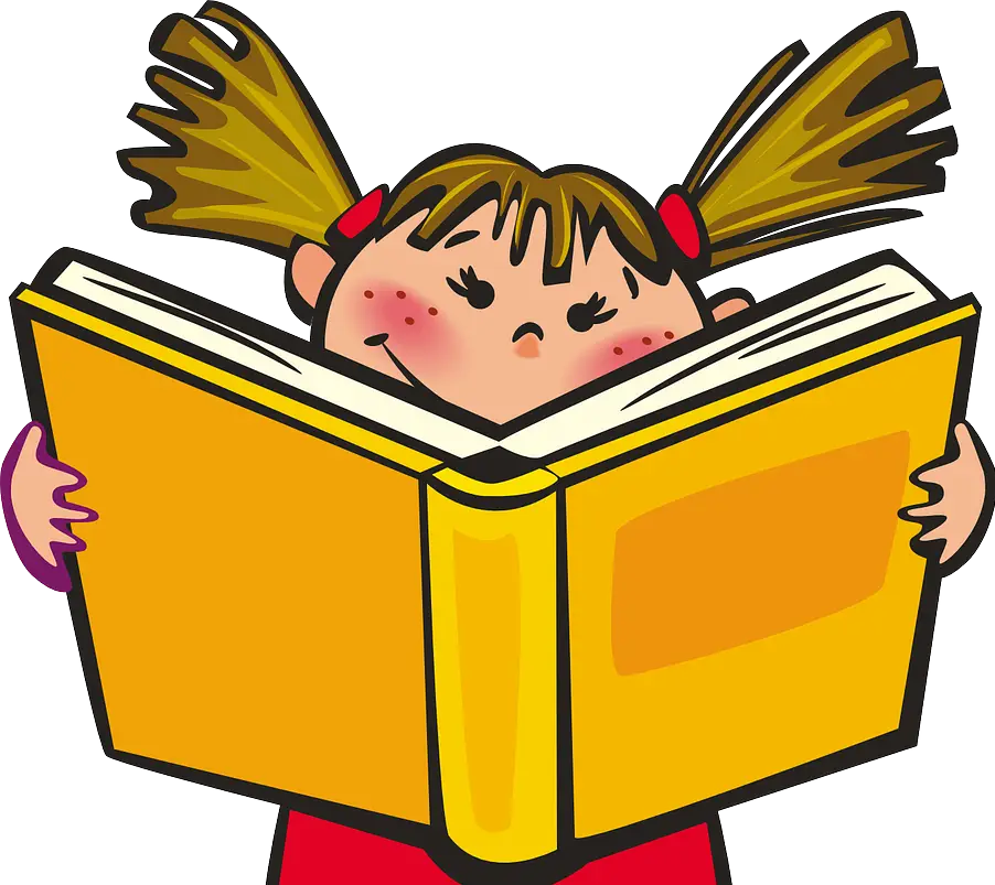 Cartoon of Girl Reading a Yellow Book
