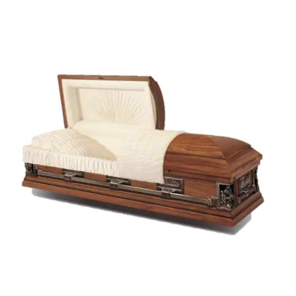 Ornate Wooden Coffin with Satin Lined Padding