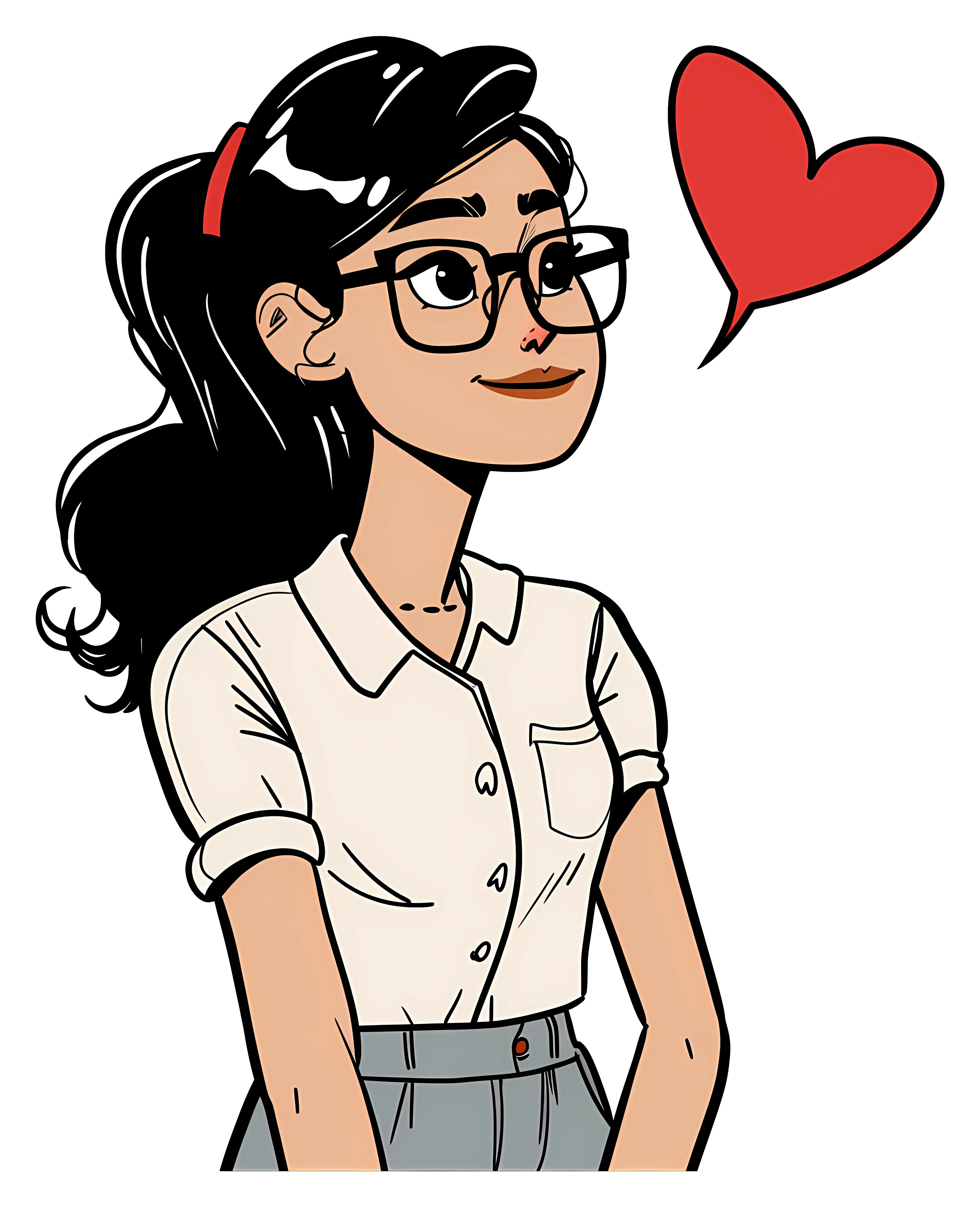 Cartoon Woman with Glasses and Heart