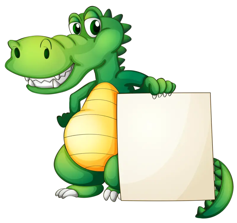 Green Crocodile Holding a Sign