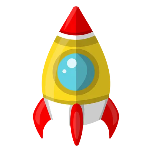 Cartoon Yellow Rocket with Red Fins