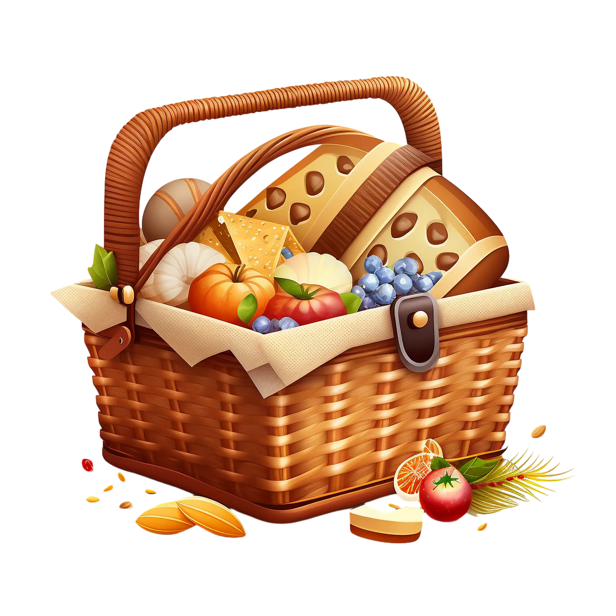 Picnic Basket with Food and Fruits