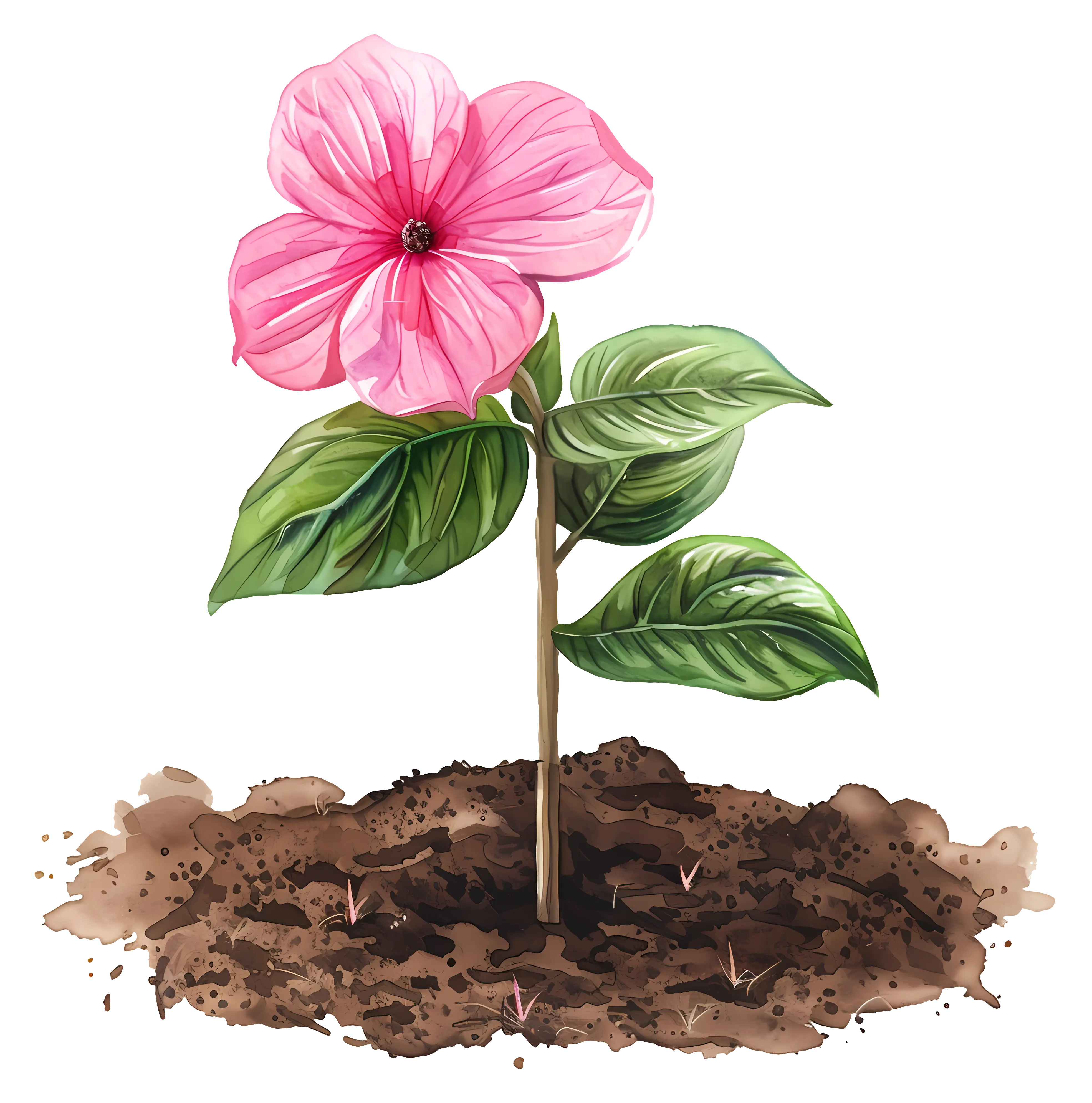Illustration of Pink Flower in Soil