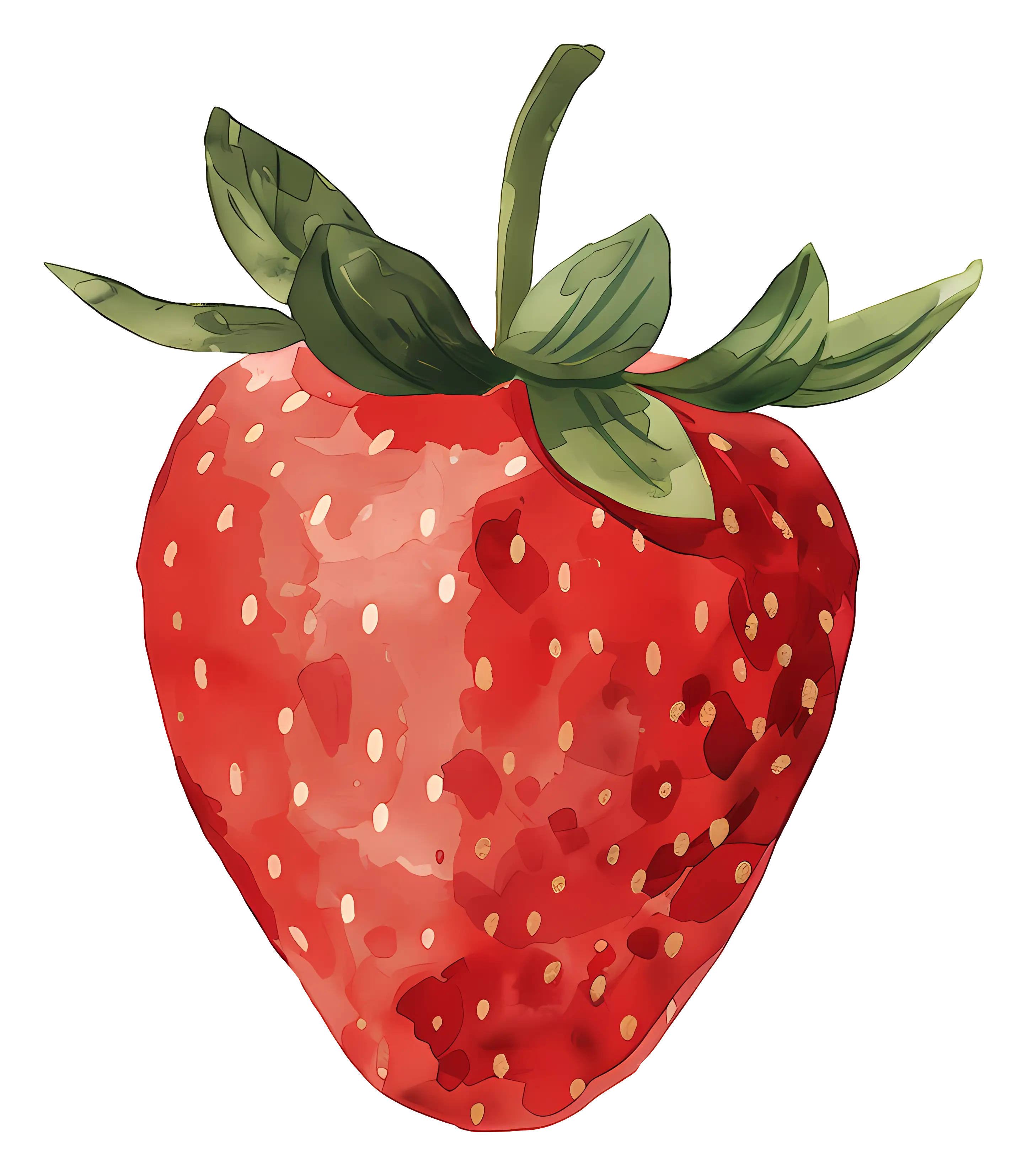 Red Strawberry with Green Leaves