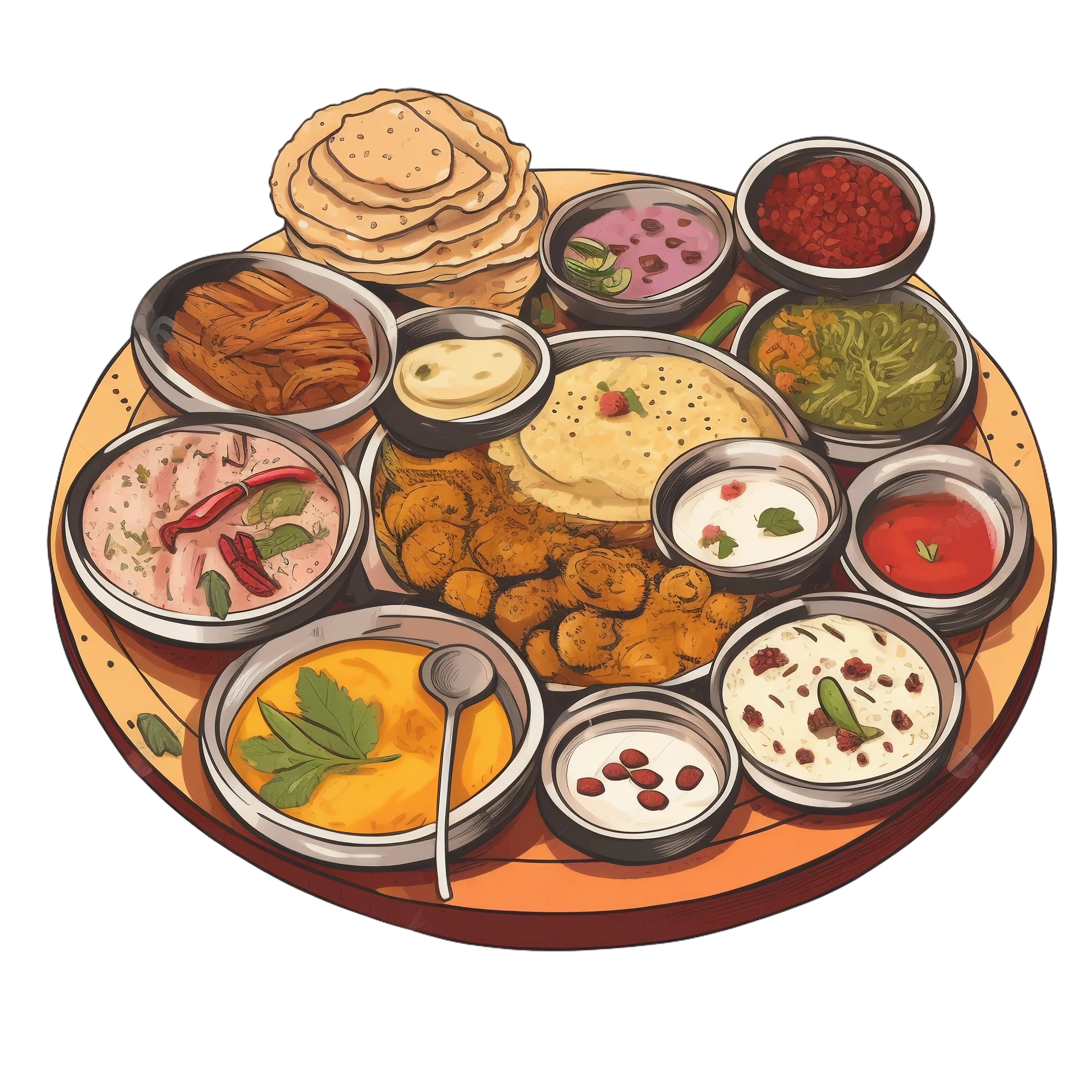 Traditional Indian Thali Food Platter Illustration