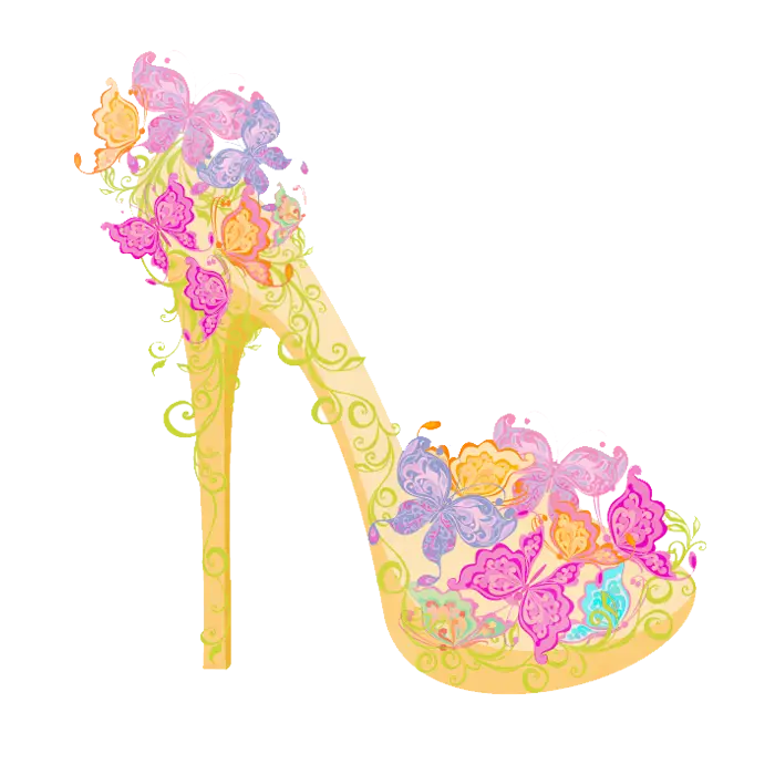 High Heel with Colorful Floral and Butterfly Design