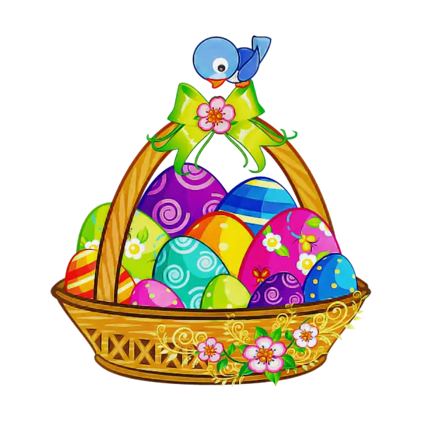 Colorful Easter Basket with Eggs and Bird Illustration
