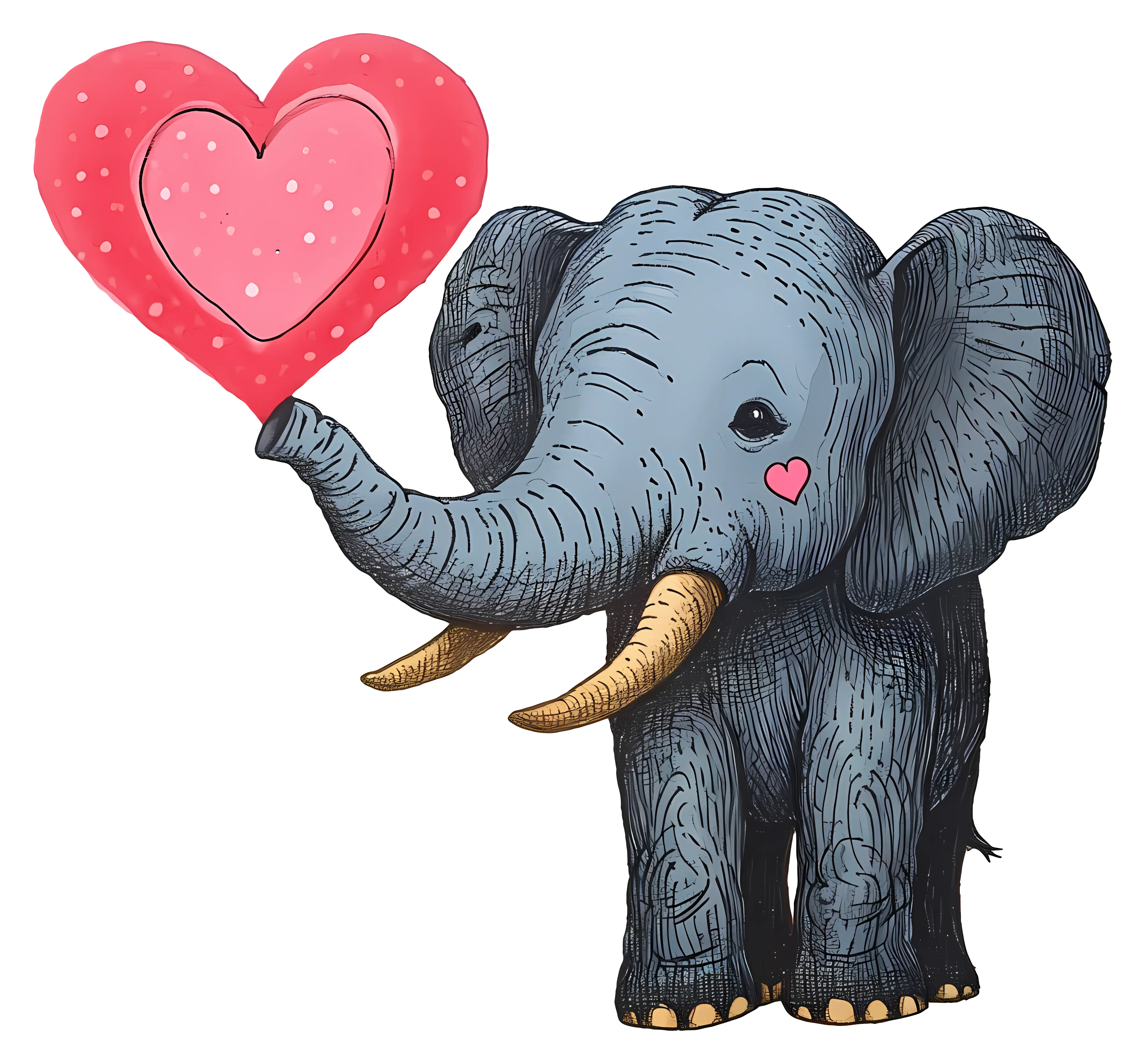 Adorable Cartoon Elephant Holding a Pink Heart