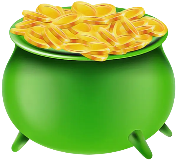 Green Cartoon Pot Filled with Gold Coins