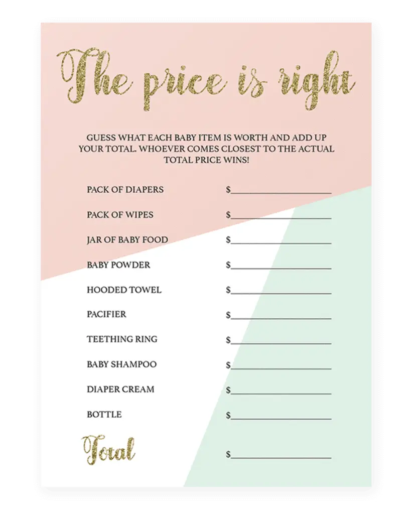 Baby Shower Price Guessing Game